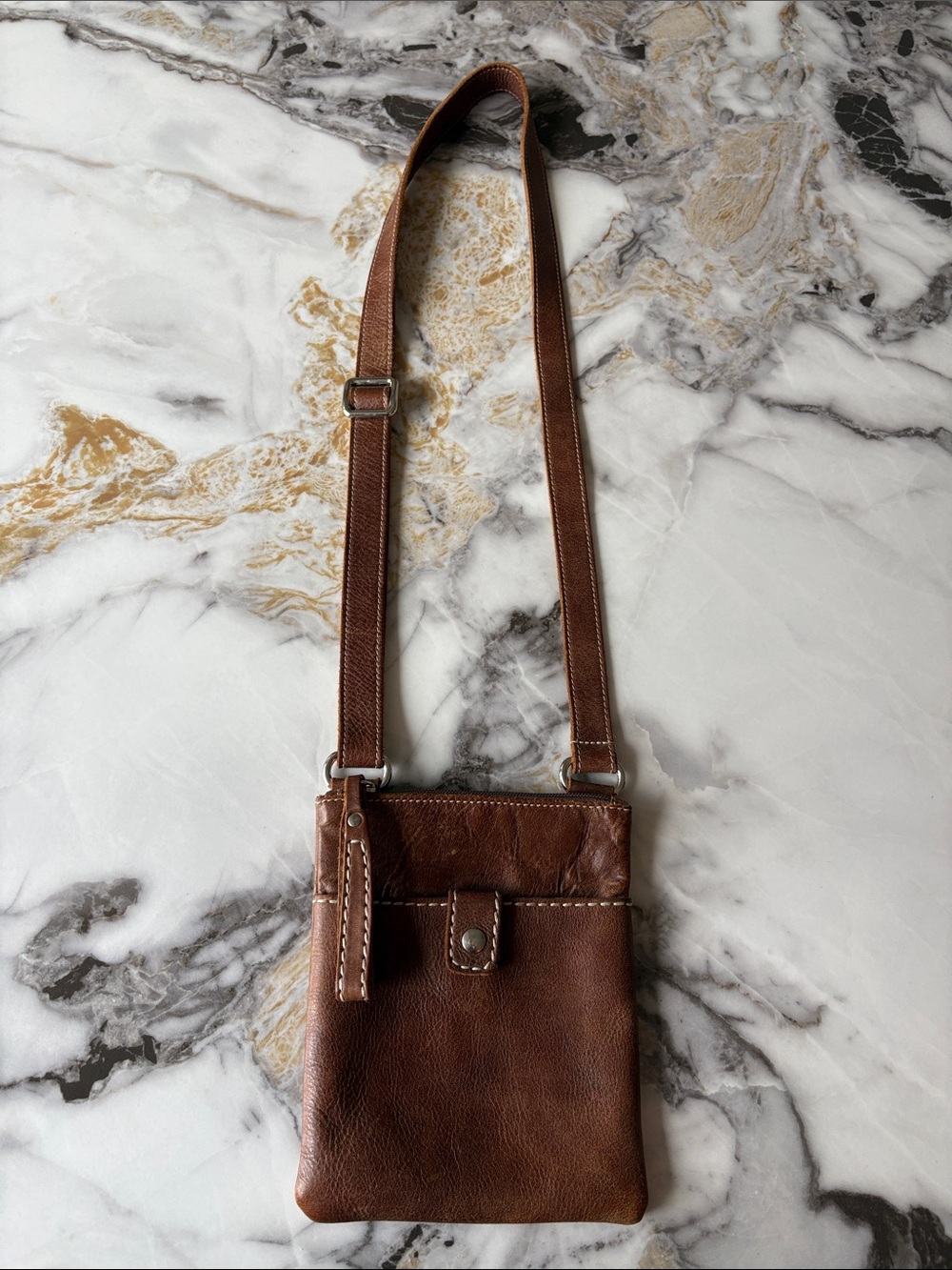 Roots Brown Leather Crossbody Bag